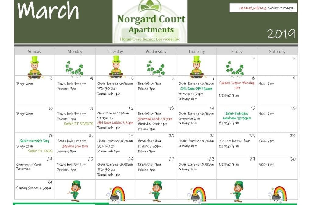 March 2019 Event Calendar